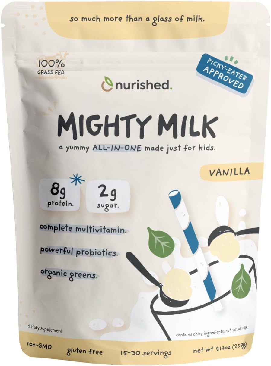 Vanilla Mighty Milk - Children's All-in-One Daily Protein Powder & Multivitamin with 2 Billion Probiotics & Organic Spinach - Natural Flavours, Colours & Sweeteners - 15-30 Servings - görsel 1