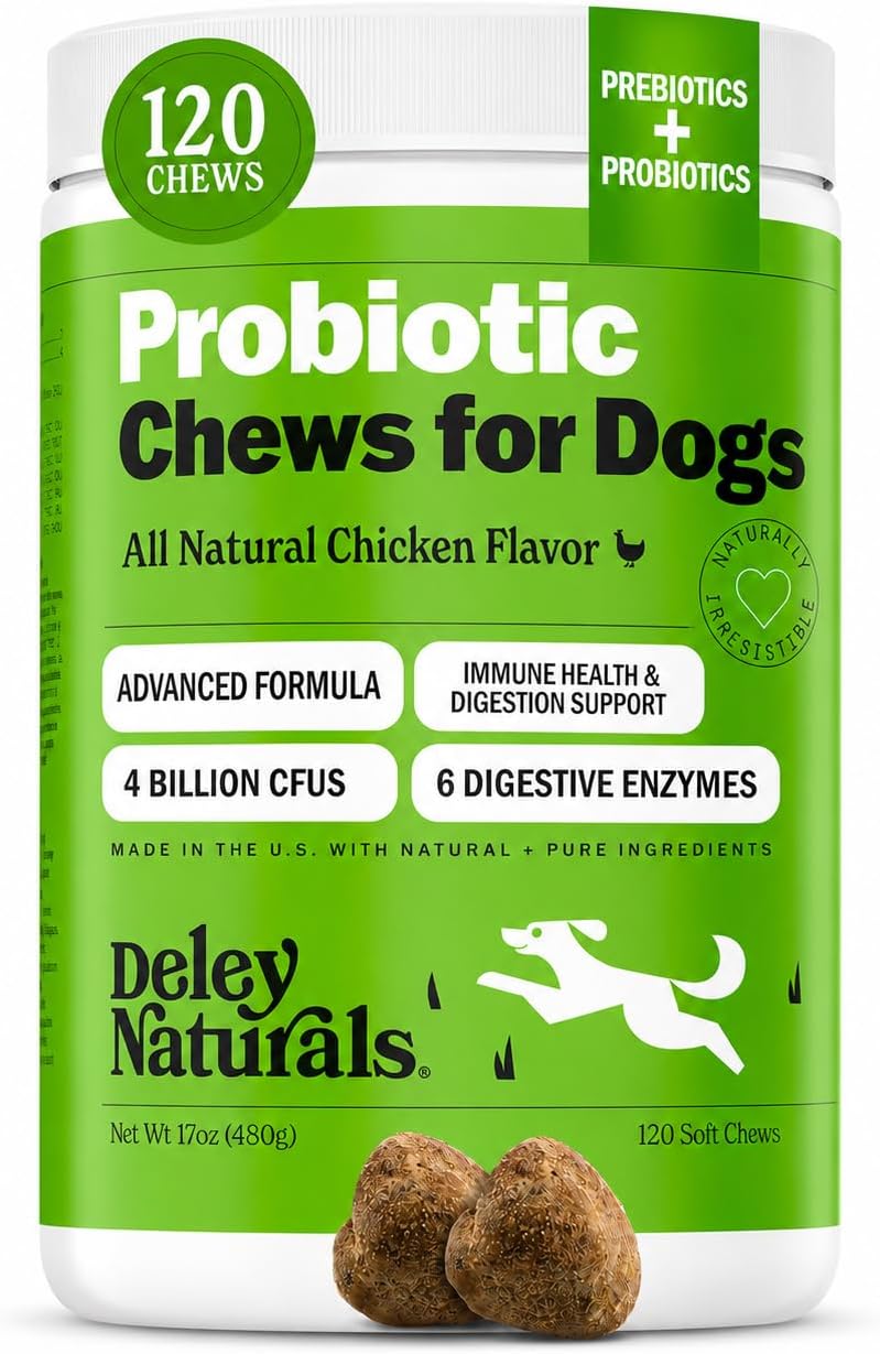 Deley Naturals Probiotics Plus Chews for Dogs - Gut Health Supplement with 5 Billion CFUs and Digestive Enzymes (90 Chews) - görsel 8