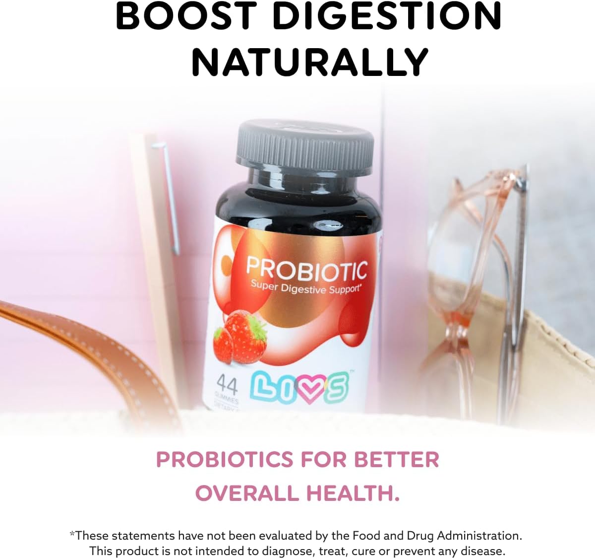 LIVS Probiotic Gummies – 5 Billion CFU Bacillus Coagulans for Digestive Gut Health, Mood Support & Immune Boost, Plant-Based Vegan, Strawberry Flavour (44 Count) - görsel 2