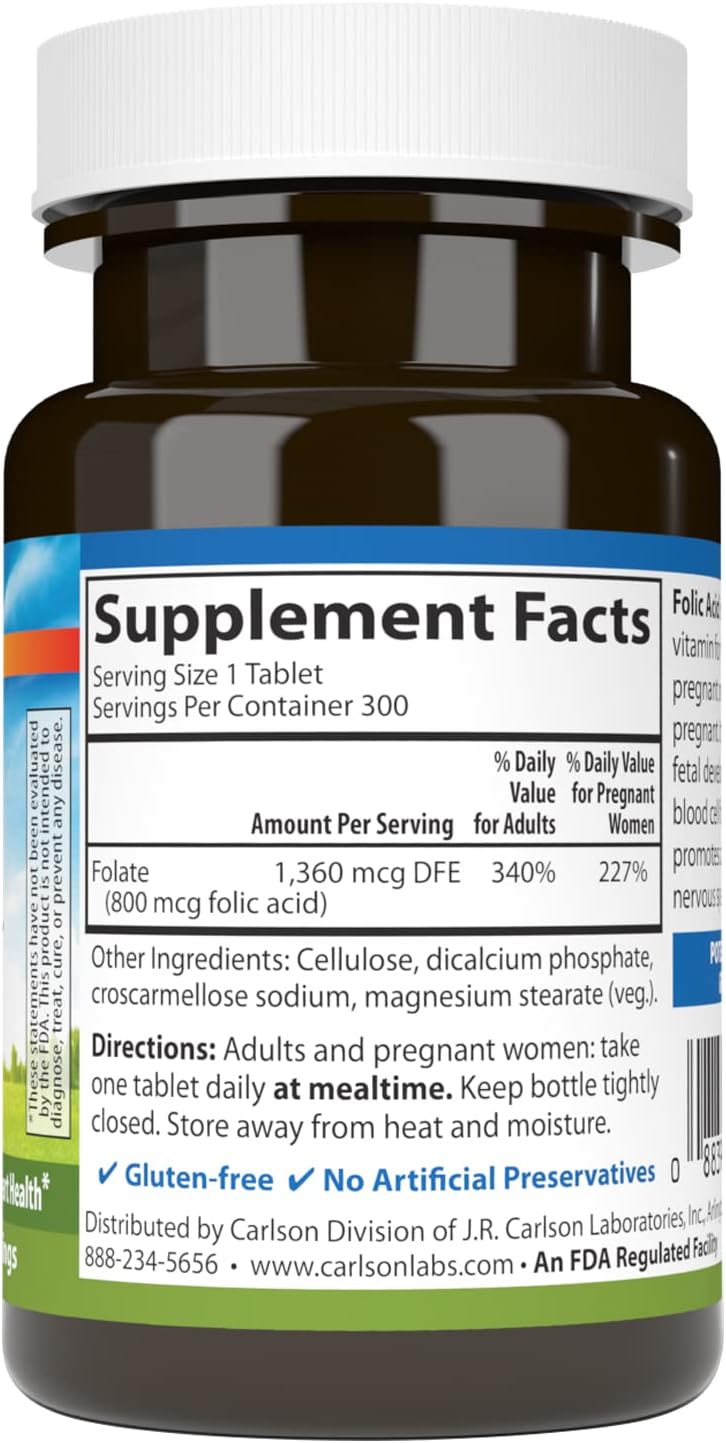 Carlson – Folic Acid, 800 mcg, Provides Important Prenatal Support, 300 Tablets - görsel 2