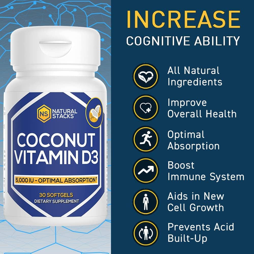 Natural Stacks Vitamin D3 5,000 IU Supplement with Coconut Oil - görsel 3