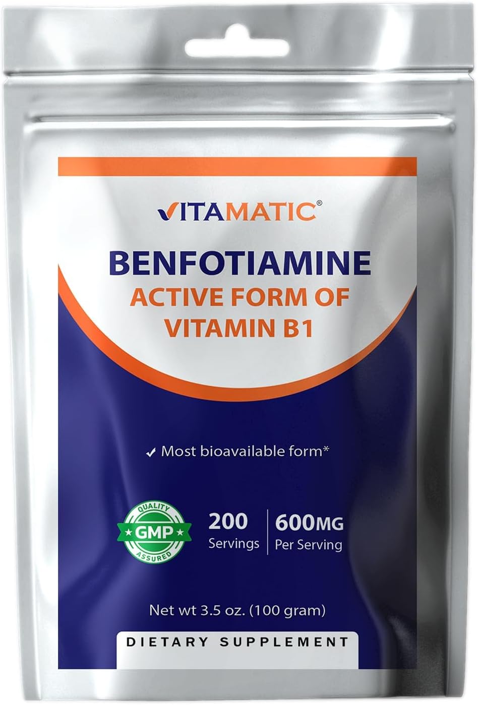 Vitamatic Benfotiamine Pure Powder – Fat Soluble Vitamin B1, 600 mg per Serving, 100 g - görsel 1