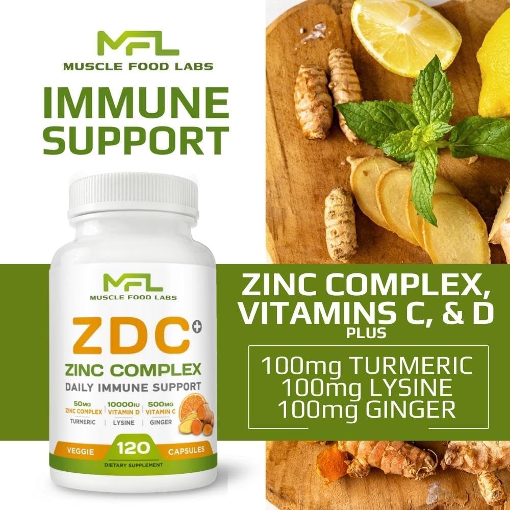 ZDC Plus Vitamin C 500mg with D3, Zinc, Turmeric, Ginger, Lysine - 120 Vegetable Capsules - görsel 2