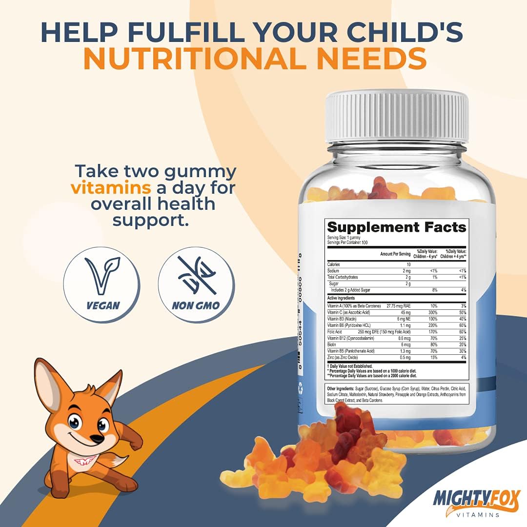 Mighty Fox Vitamins Children's Multivitamin Gummies - Non-GMO, Gluten-Free, Vegan - with Vitamin C, B Vitamins, Zinc - 100 Count (2 Pack) - görsel 3