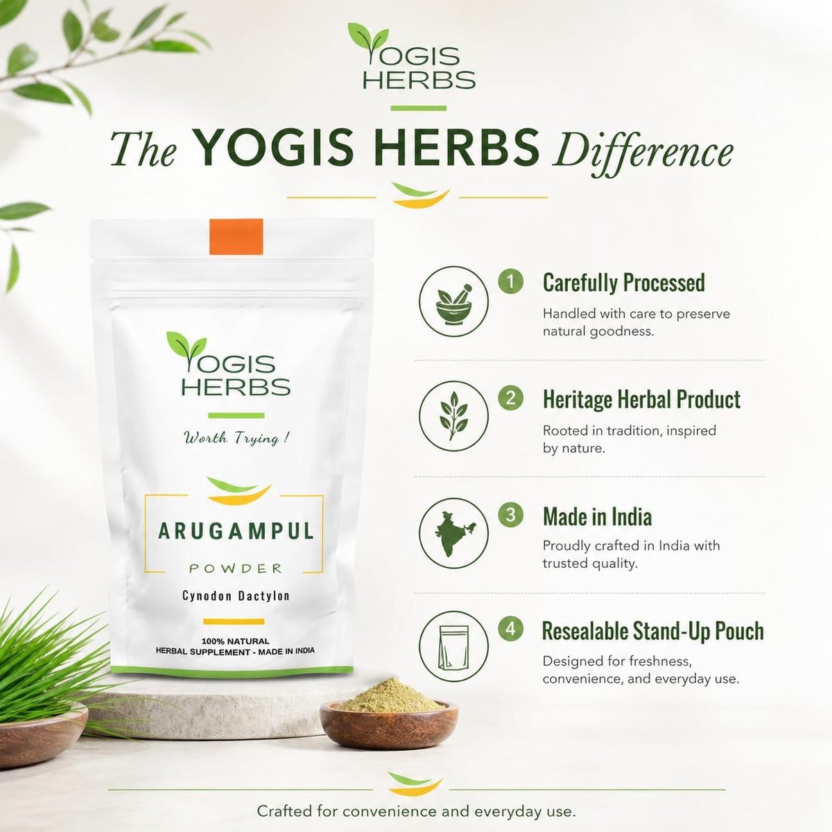 YOGIS HERBS Arugampul Powder – Traditional Tamil Herbal Supplement – Hand-Cleaned, Stone-Ground, Single-Ingredient - görsel 6