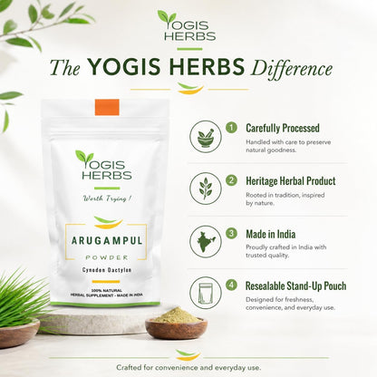 YOGIS HERBS Arugampul Powder – Traditional Tamil Herbal Supplement – Hand-Cleaned, Stone-Ground, Single-Ingredient