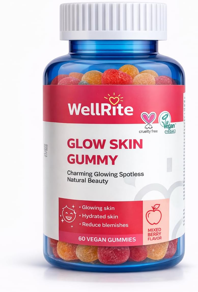 Wellrite Glow Skin Gummy Vitamins – Apple Flavoured – 60 Gummies - görsel 1