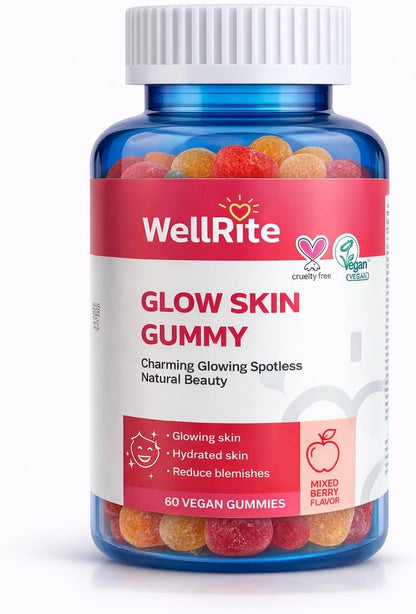 Wellrite Glow Skin Gummy Vitamins – Apple Flavoured – 60 Gummies