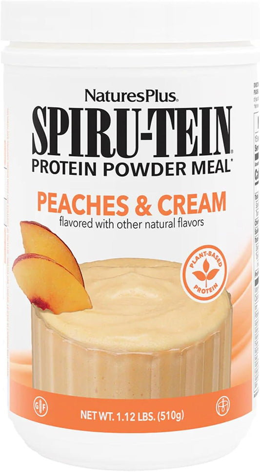 NaturesPlus SPIRU-TEIN, Peaches and Cream - Plant-Based Protein Powder with Vitamins & Minerals, 508g (15 Servings)