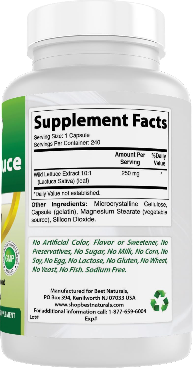 Best Naturals Wild Lettuce 10:1 Extract (250 mg, 240 Capsules) – Image 6