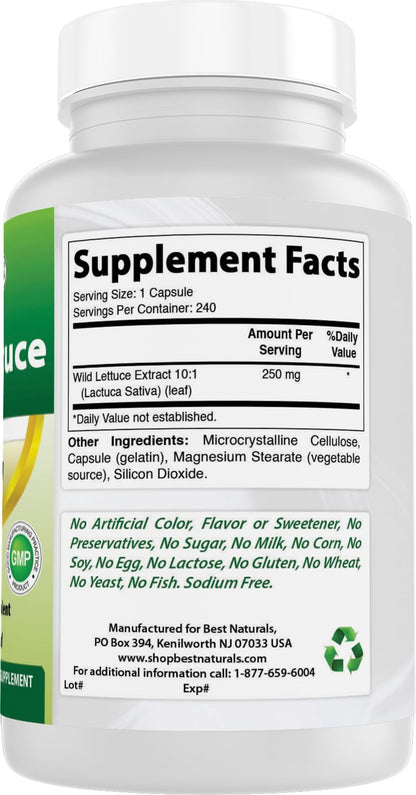 Best Naturals Wild Lettuce 10:1 Extract (250 mg, 240 Capsules) – Image 6