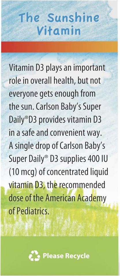 Carlson Super Daily D3 for Baby – Liquid Vitamin D3 Supplement, 2.5 ml