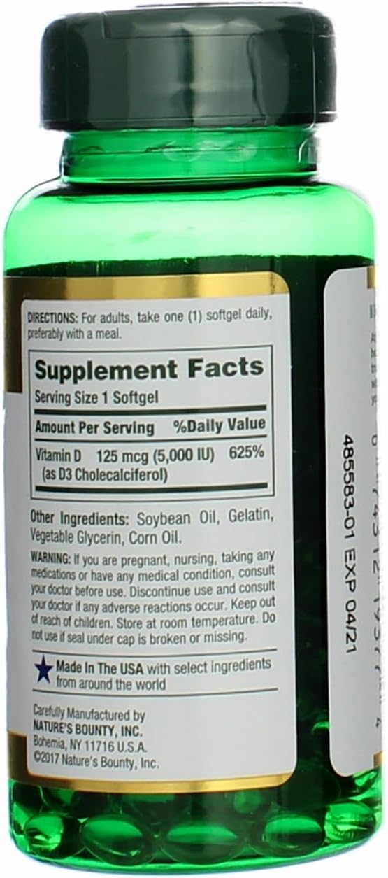 Nature's Bounty Vitamin D3 5000 IU Softgels, 100 Count - görsel 4