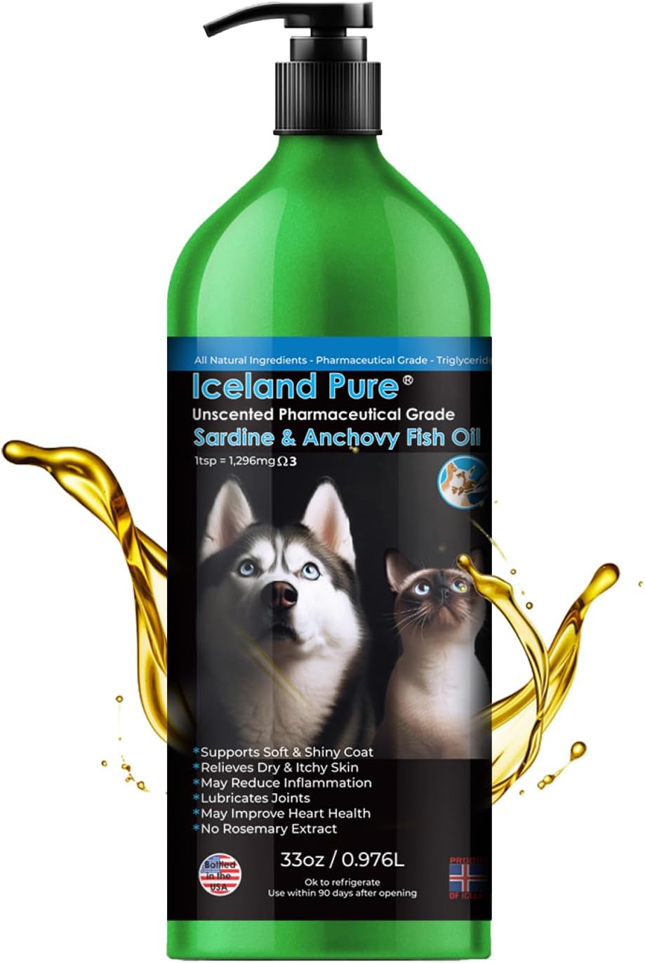 Sardine Anchovy Oil | 1296mg Omega | Unscented Pharmaceutical Grade | For Dogs & Cats | BPA-Free Brushed Aluminium Epoxy Coated Bottle with Pump 33 OZ - görsel 1