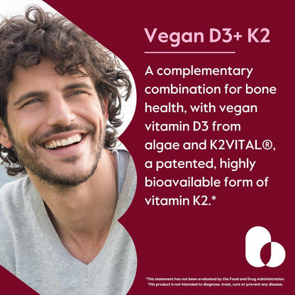 BESTVITE Vegan Vitamin D3 5000 IU + Vitamin K2 100 mcg as MK-7 (120 Vegetarian Capsules) - No Stearates - Vegan - Non GMO - Gluten-free