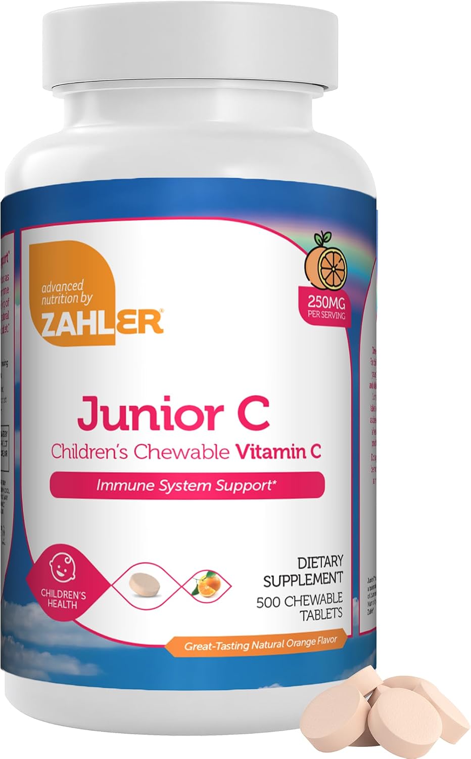Zahler Junior C Advanced Chewable for Kids - Vitamin C 250mg - Orange Flavour - 500 Count - görsel 1