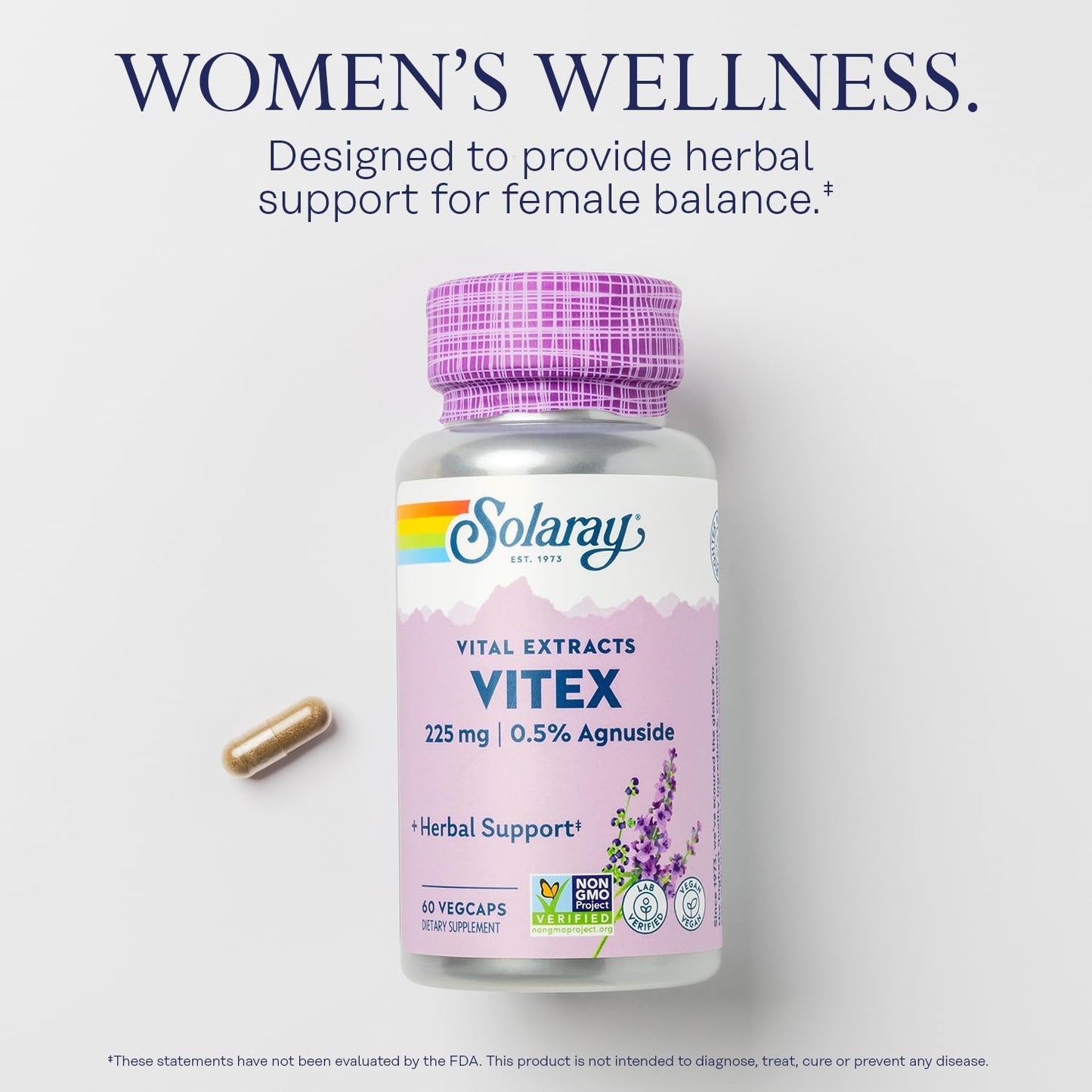 SOLARAY Vitex Berry Extract 225 mg - Chasteberry Supplement for Women - Traditional Hormone Balance Support - Vegan, Lab Verified - 60 VegCaps - görsel 3