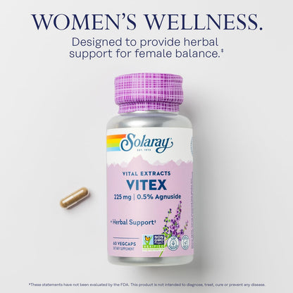 SOLARAY Vitex Berry Extract 225 mg - Chasteberry Supplement for Women - Traditional Hormone Balance Support - Vegan, Lab Verified - 60 VegCaps