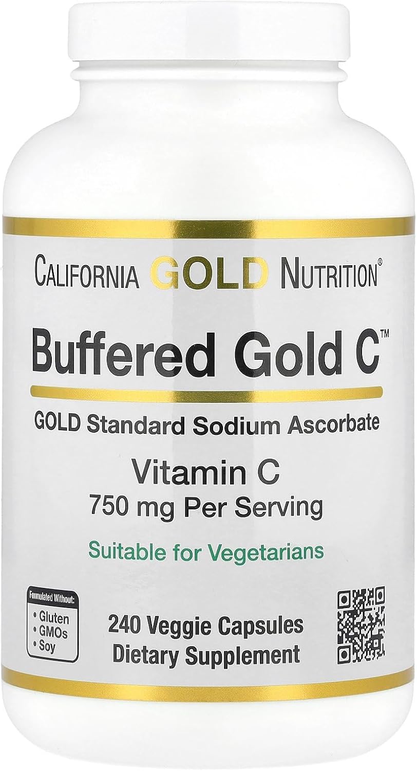 California Gold Nutrition Buffered Gold C Non-Acidic Vitamin C Supplement - 750 mg - 240 Vegetable Capsules - görsel 1