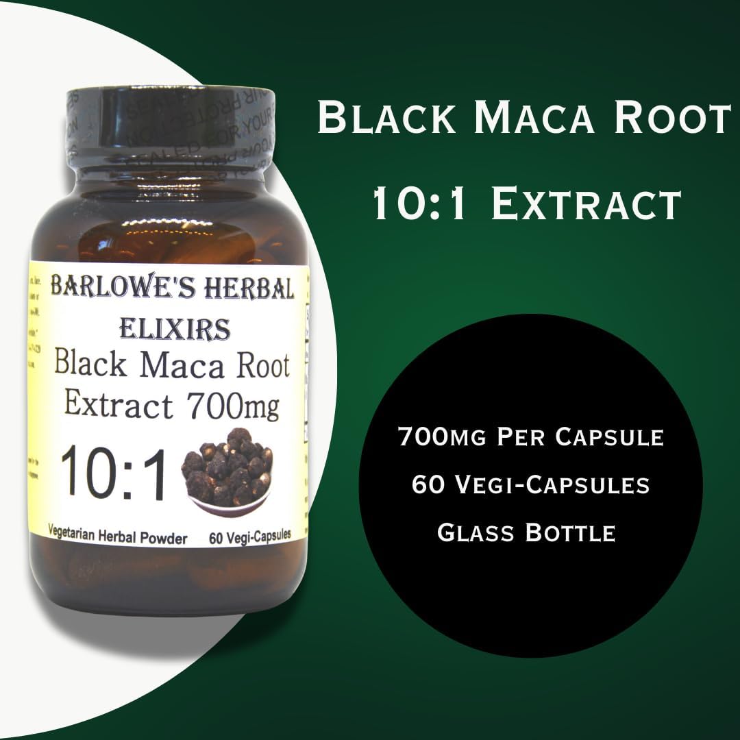 Barlowe's Herbal Elixirs Black Maca | Peruvian Maca Root Extract | 700 mg per Capsule | 60 Veggie Capsules (Vegan, Kosher, Halal) | Glass Bottle | Third Party Tested - görsel 3