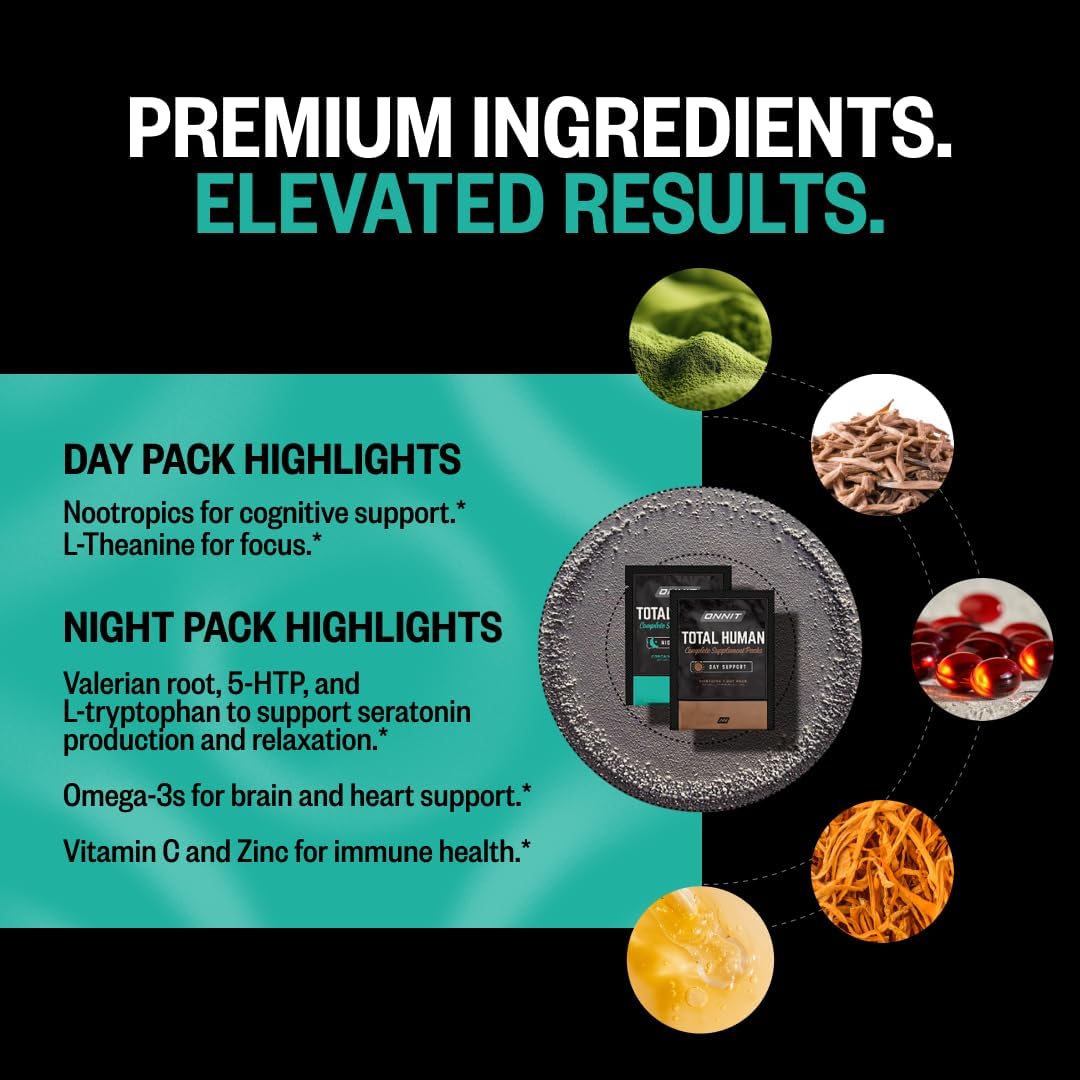 ONNIT Daily Performance & Wellness Bundle: Alpha Brain Nootropic Capsules (90 Count) + Total Human Day & Night Packs (30-Day Supply) - görsel 10