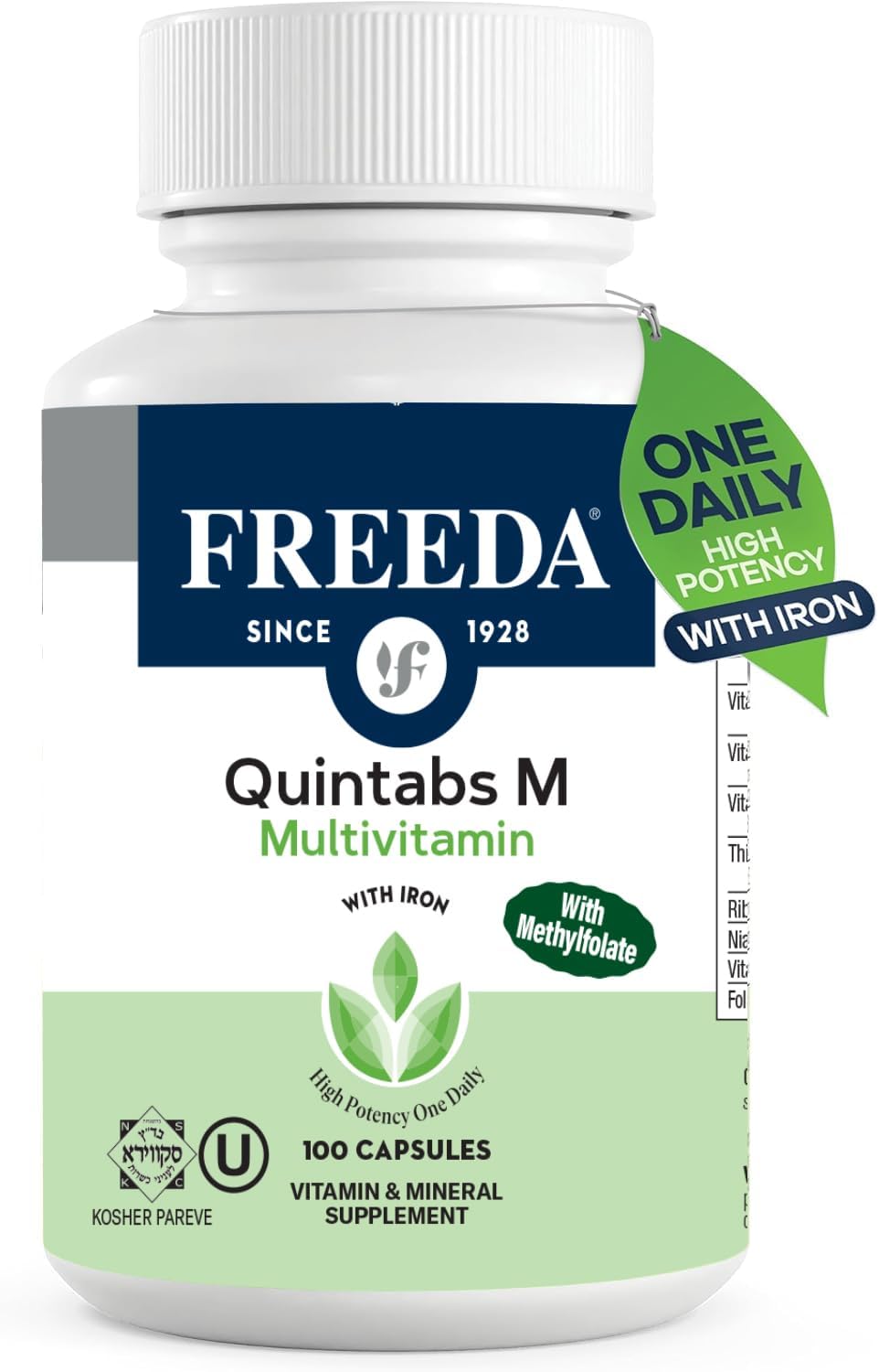 FREEDA Multivitamin – Quintabs-M with Iron – Kosher Multi Vitamins for Women & Iron-Deficient Men – 250 Capsules - görsel 8