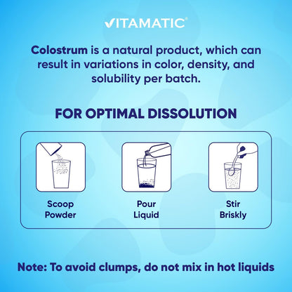 Vitamatic Bovine Colostrum + Collagen Powder - Grass-Fed, Hydrolysed, Unflavoured - 454 g (16 oz)
