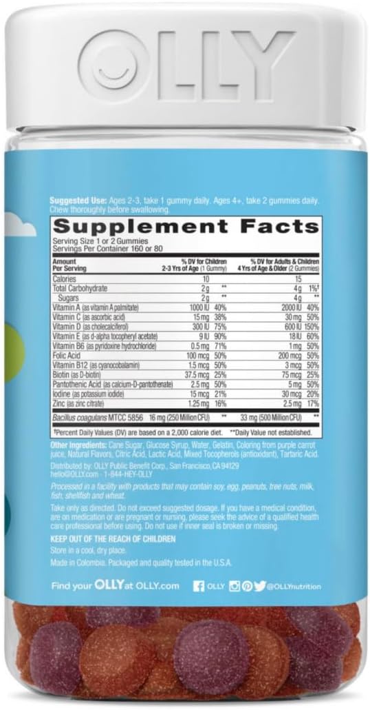 OLLY Kids Multivitamin + Probiotic Gummies, Berry, 320 Count (2 Pack of 160) - görsel 2