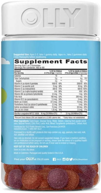 OLLY Kids Multivitamin + Probiotic Gummies, Berry, 320 Count (2 Pack of 160)