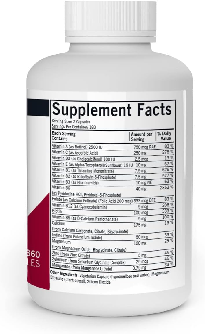 Kirkman Super Nu-Thera - 360 Capsules - Comprehensive Multivitamin with Vitamin B6 & Magnesium - Hypoallergenic - görsel 2