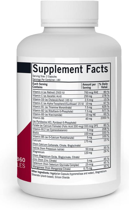 Kirkman Super Nu-Thera - 360 Capsules - Comprehensive Multivitamin with Vitamin B6 & Magnesium - Hypoallergenic