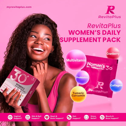 RevitaPlus Multivitamin for Women with Vitamin A,B,C,D3,E,K2,Biotin, Collagen, Krill Oil, Cranberry Supports Energy, Wellbeing, Beauty and Immune - Vitamin Sachets for Women's Health 30 Sachets