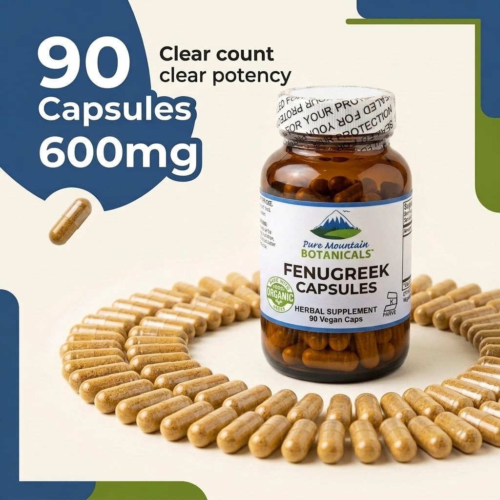 Pure Mountain Botanicals Organic Fenugreek Capsules 600mg - 90 Vegan Capsules - görsel 5