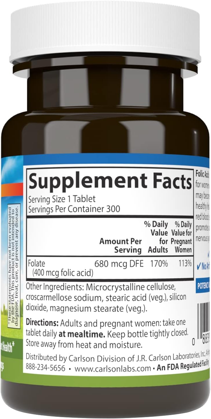 Carlson Folic Acid, 400 mcg – Antenatal Support for Foetal Development - görsel 2