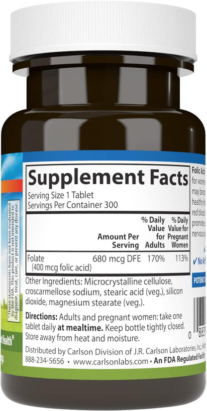 Carlson Folic Acid, 400 mcg – Antenatal Support for Foetal Development