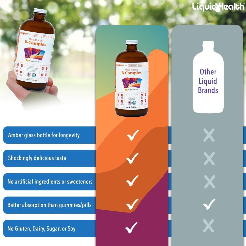 LIQUIDHEALTH Mega Energy Methylated B-Complex Liquid Supplement - 946 ml - görsel 6