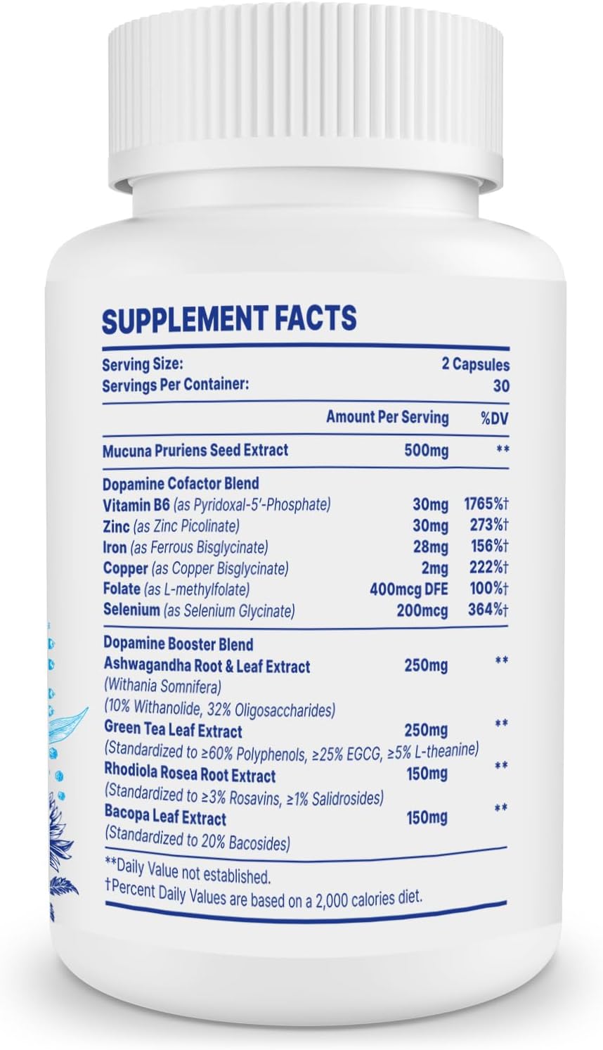 Zdoroviye Dopamine Supplement - 500mg Mucuna Pruriens Extract (40% L-DOPA) - 60 Capsules - görsel 8