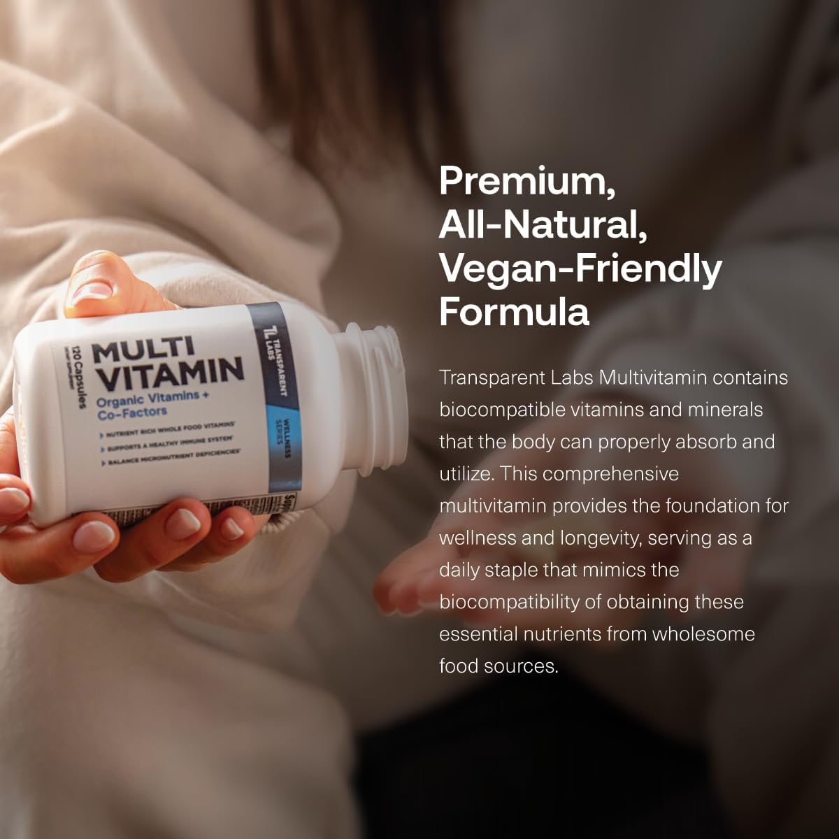 Transparent Labs Daily Multivitamin for Women – Whole-Food-Based, Vegan, Organic – 120 Capsules - görsel 2
