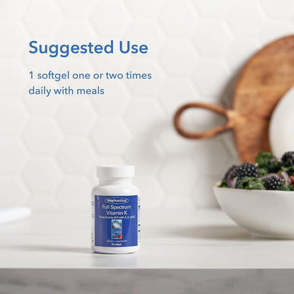 Allergy Research Group Full Spectrum Vitamin K: K1, MK-4, MK-7 with A, C and D3 – 90 Softgels