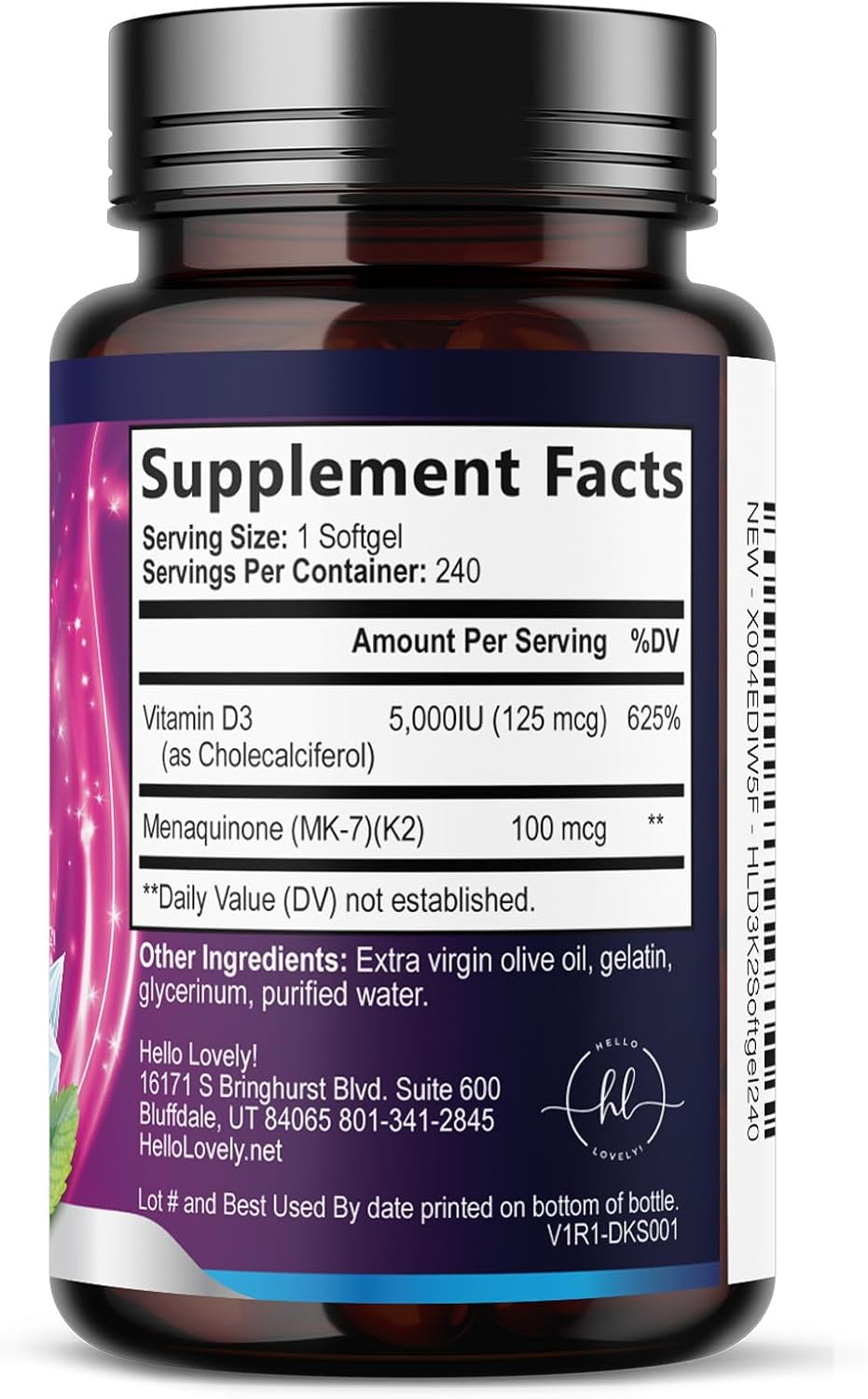 Hello Lovely! Vitamin D3 5000 IU with K2 MK-7 - 240 Soft Capsules - görsel 8