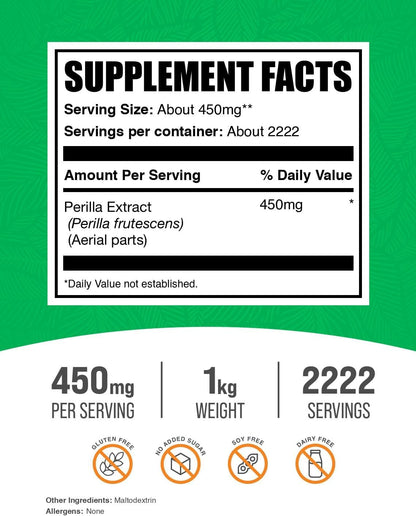 Perilla Extract Powder - Perilla Frutescens Supplement - Vegan & Gluten-Free, 450mg per Serving, 1kg (2.2 lb)