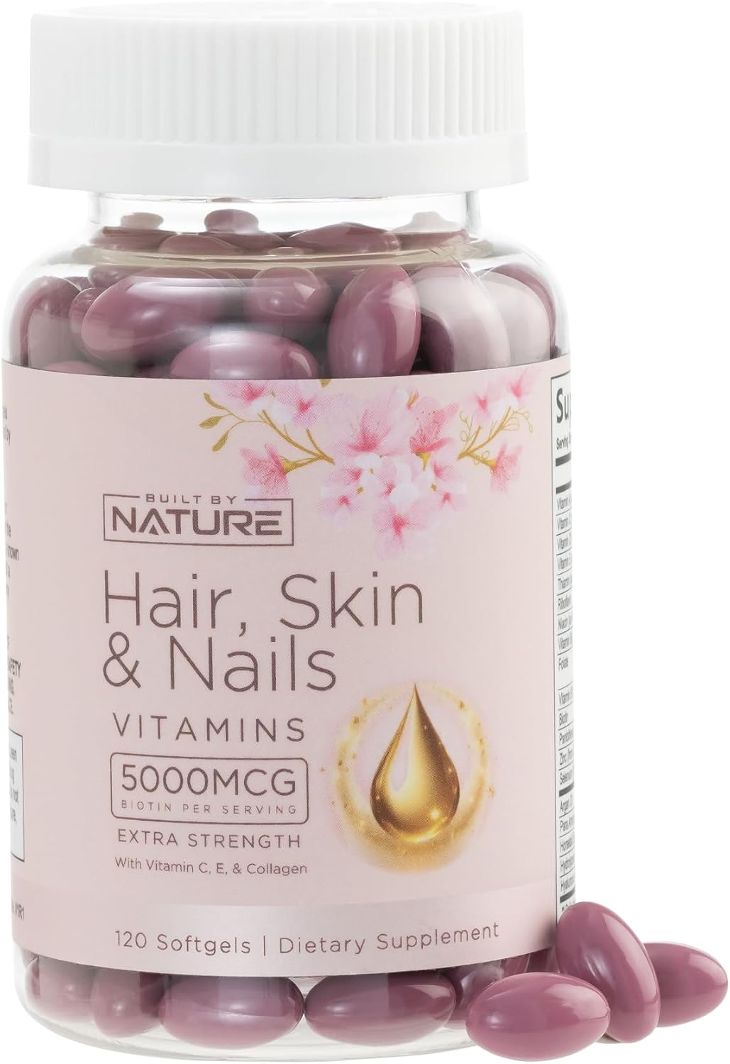 Built by Nature Hair, Skin and Nails Vitamins, 120 Softgels - görsel 1