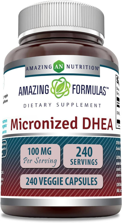 Amazing Formulae Micronised DHEA Supplement – 100 mg, 240 Vegetable Capsules
