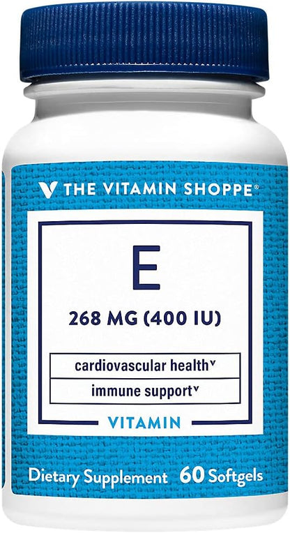 The Vitamin Shoppe Vitamin E 400 IU Softgels – Antioxidant Support for Skin Health & Immune Function (60 Softgels)