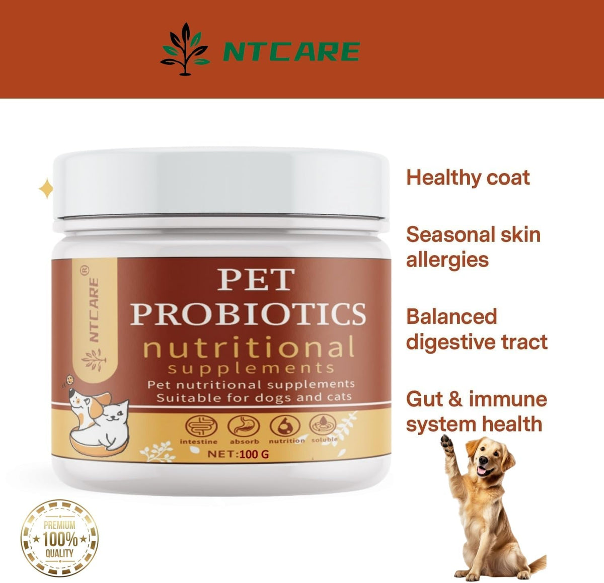 Probiotic Powder for Dogs & Cats – Digestive Wellness & Natural Defence Support with Prebiotics and Enzymes – Veterinarian Formulated – 100g - görsel 3