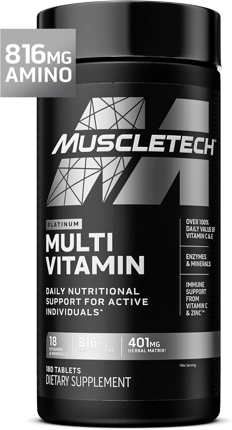 MuscleTech Platinum Multivitamin for Men and Women - Daily Multivitamin with 18 Vitamins and Minerals, Immune Support, 180 Tablets - görsel 1