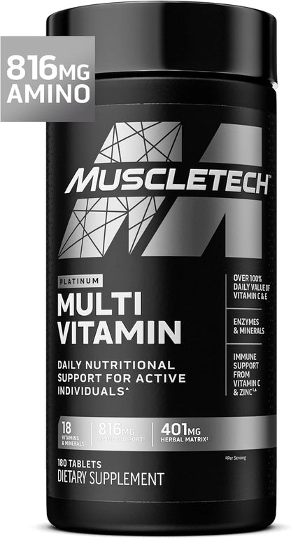 MuscleTech Platinum Multivitamin for Men and Women - Daily Multivitamin with 18 Vitamins and Minerals, Immune Support, 180 Tablets