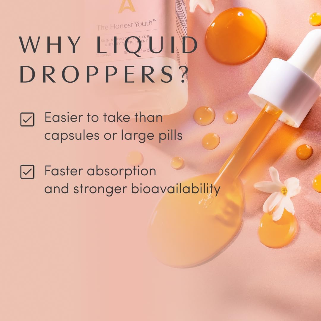Apothékary The Honest Youth, Collagen & Skin Support Herbal Liquid Drops, Traditionally Used to Support Skin Radiance with Reishi and Tremella Mushroom, Vegan, Gluten-free, 30 ml, 30 Servings - görsel 6
