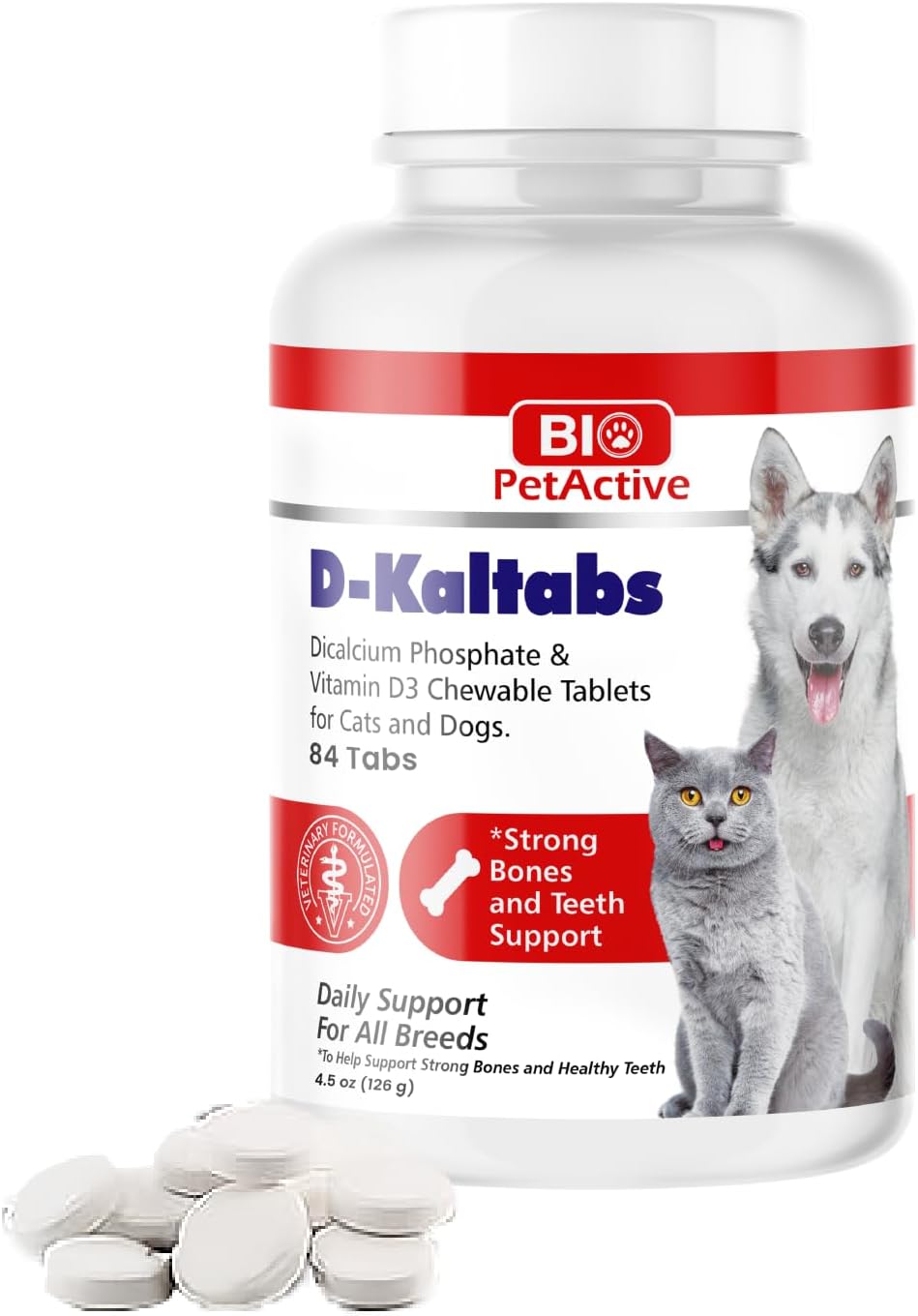 Bio PetActive D-Kaltabs Calcium & Phosphorus Supplement for Dogs & Cats with Vitamin D3 - 84 Chewable Tablets - görsel 1