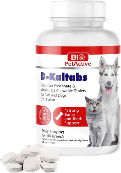 Bio PetActive D-Kaltabs Calcium & Phosphorus Supplement for Dogs & Cats with Vitamin D3 - 84 Chewable Tablets